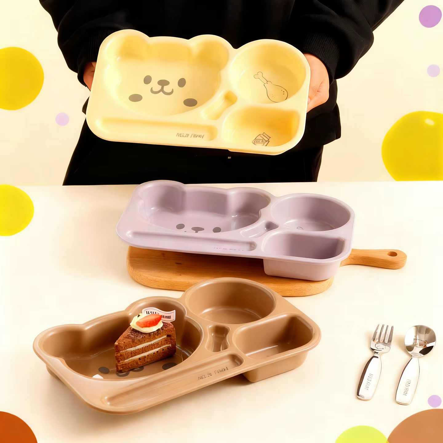 Assiette à dîner en plastique à compartiments, grande capacité, pour enfants, assiette à fruits et salades, assiette à petit-déjeuner réutilisable, compatible micro-ondes