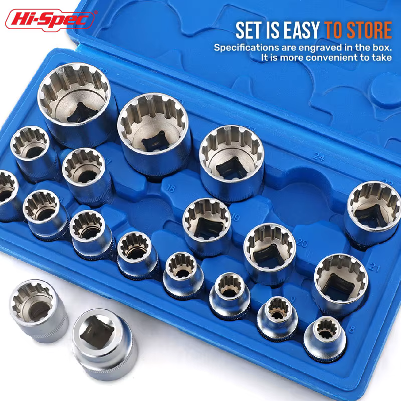 Jeu de douilles Torx multi-dents d'entraînement de 1/2 pouces 19 pièces avec TAN8-32mm