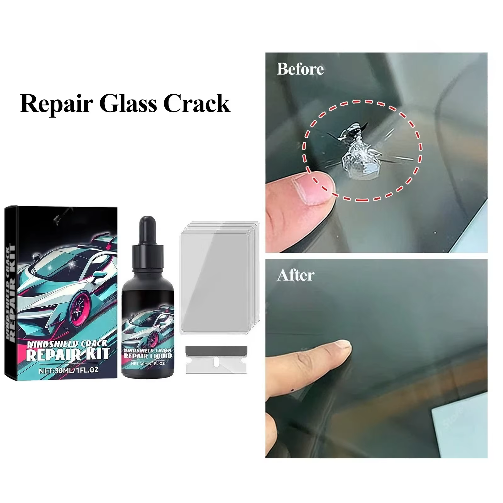 Kit de réparation de fissures de pare-brise magique - Effaceur de rayures pour vitres de voitures