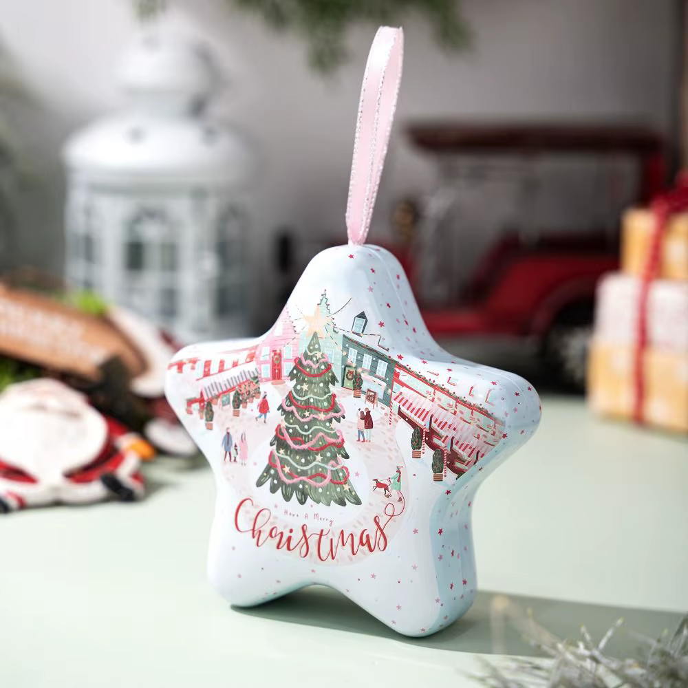 Boîte de noël multifonctionnelle en fer blanc avec corde