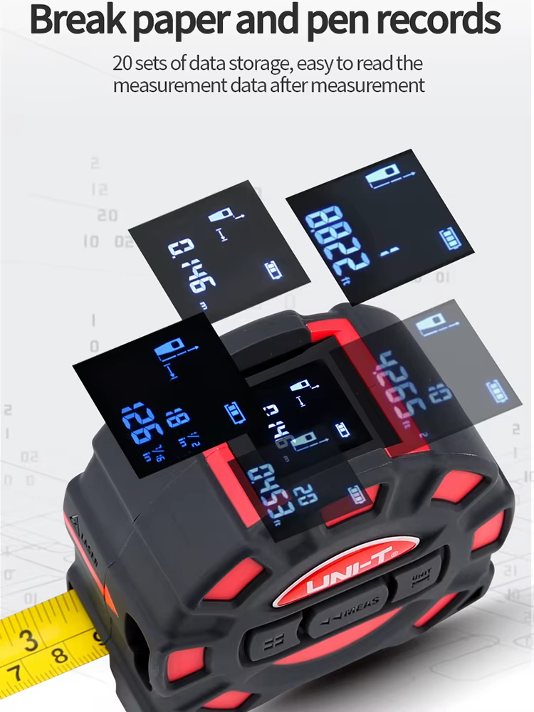 T 2 en 1 50m 60M Laser Ruban À Mesurer Roulette Distancemètre Télémètre Électronique Règle LCD Affichage Outil De Mesure