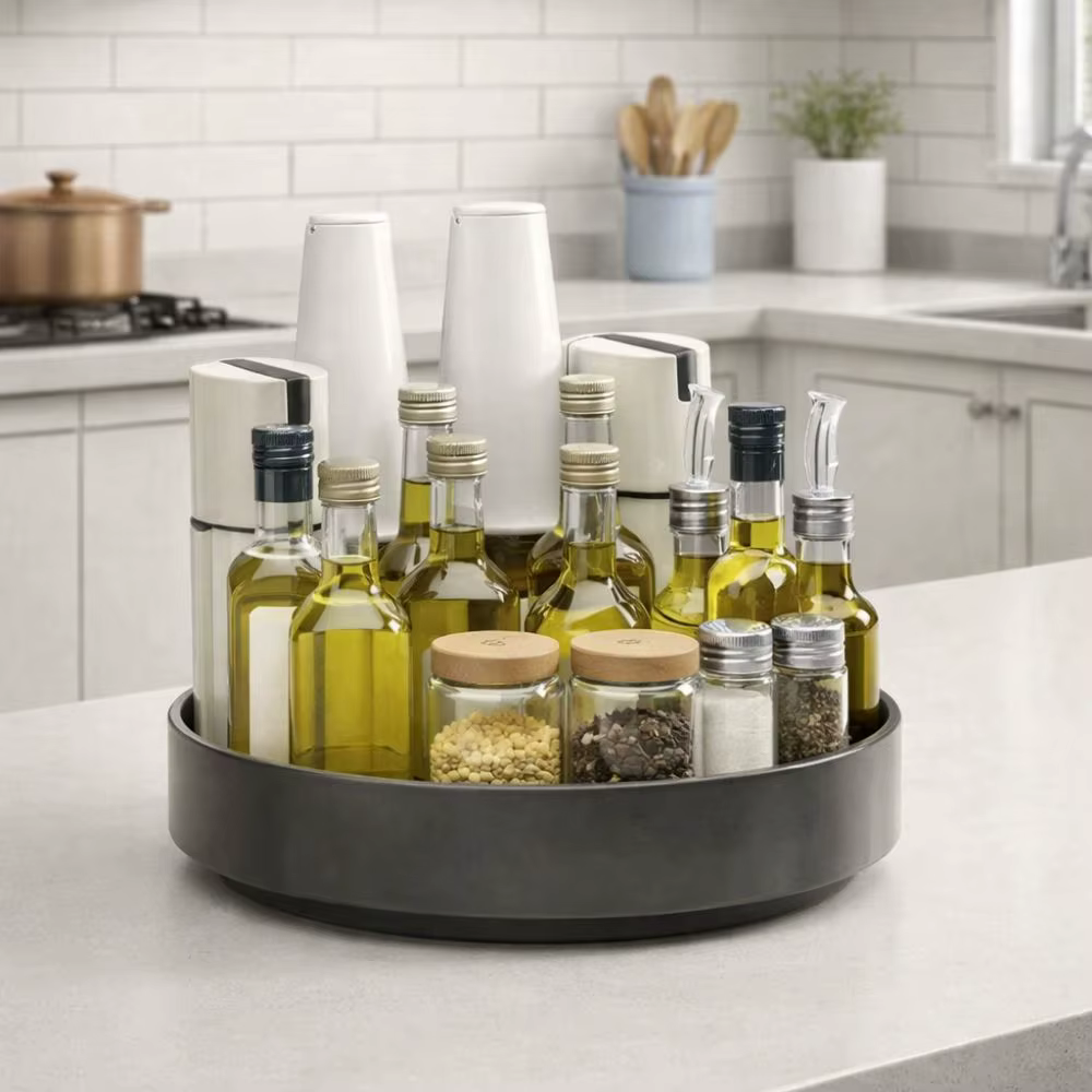 Étagère à épices rotative en acier au carbone, grande capacité, étagère de rangement ronde pour condiments, gain de place, boîte de rangement pour cosmétiques imperméable