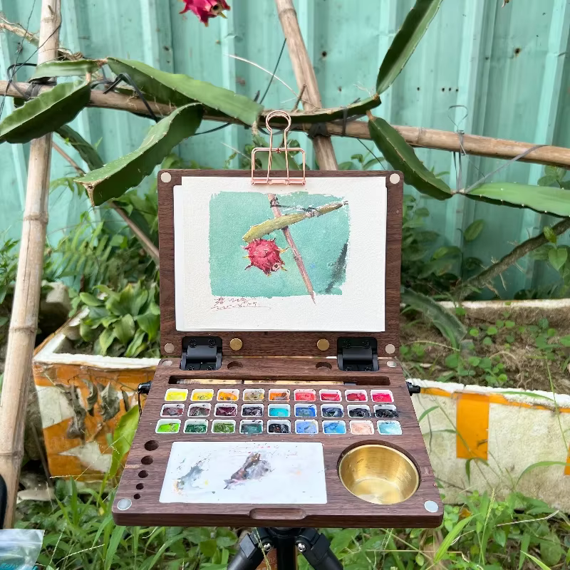 Boîte d'interconnexion en bois multifonctionnelle portable pour étudiants, palette de peinture de croquis de voyage, gouache, boîte de peinture à l'huile, fournitures d'art