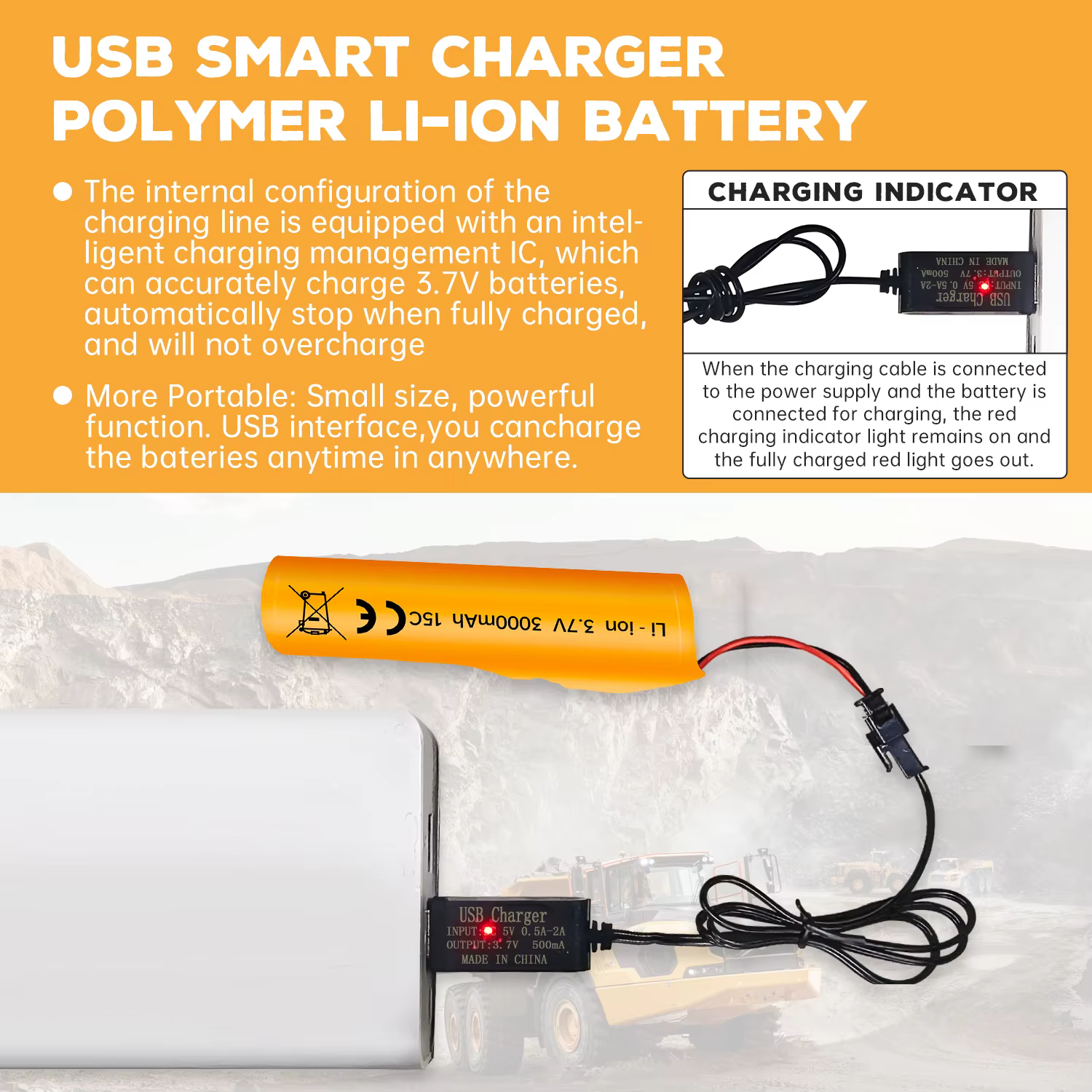 2 batteries Li-ion 3.7V 3000mAh avec prise SM-2P et USB pour voiture RC DE42 DE44 DE45 DE68