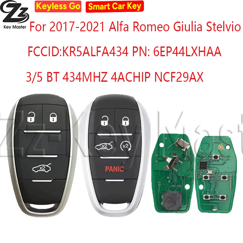 Zz-KeyMaster Store pour 2017-2021 Alfa Romeo Giulia Stelvio 3/5BT clé intelligente PN: 6EP44LXHAA FCCID:KR5ALFA434 4A puce 433MHZ