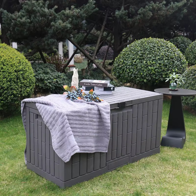 Boîte de rangement extérieure étanche pour jardin et patio avec trou pour cadenas