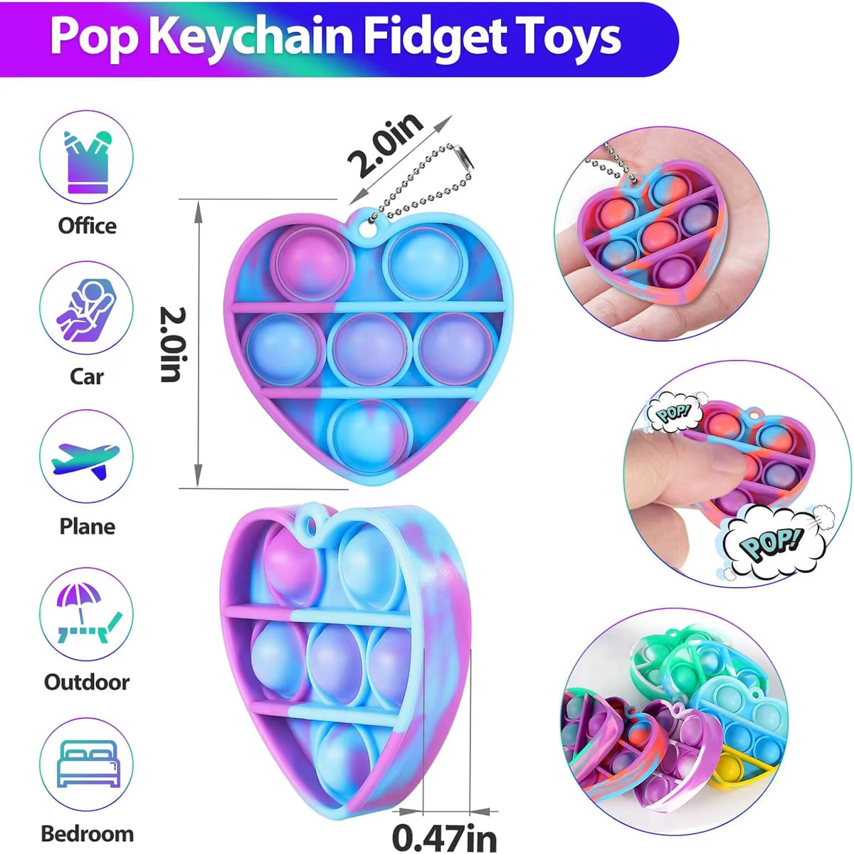 30 pièces Pop porte-clés It Fidget jouets Bracelet coeur