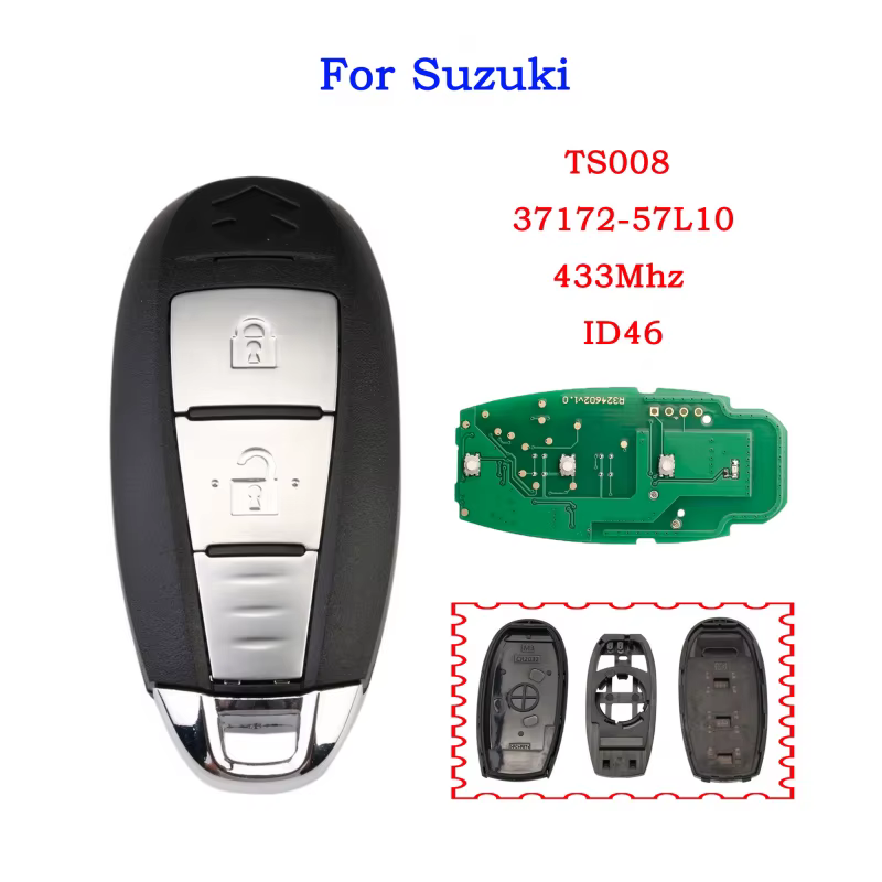 Hindley TS008 clé de voiture intelligente pour Suzuki Swift Kizashi 2010-2018 2/3 boutons télécommande 433MHz PCF7952 ID46 37172-71L10 /57L11