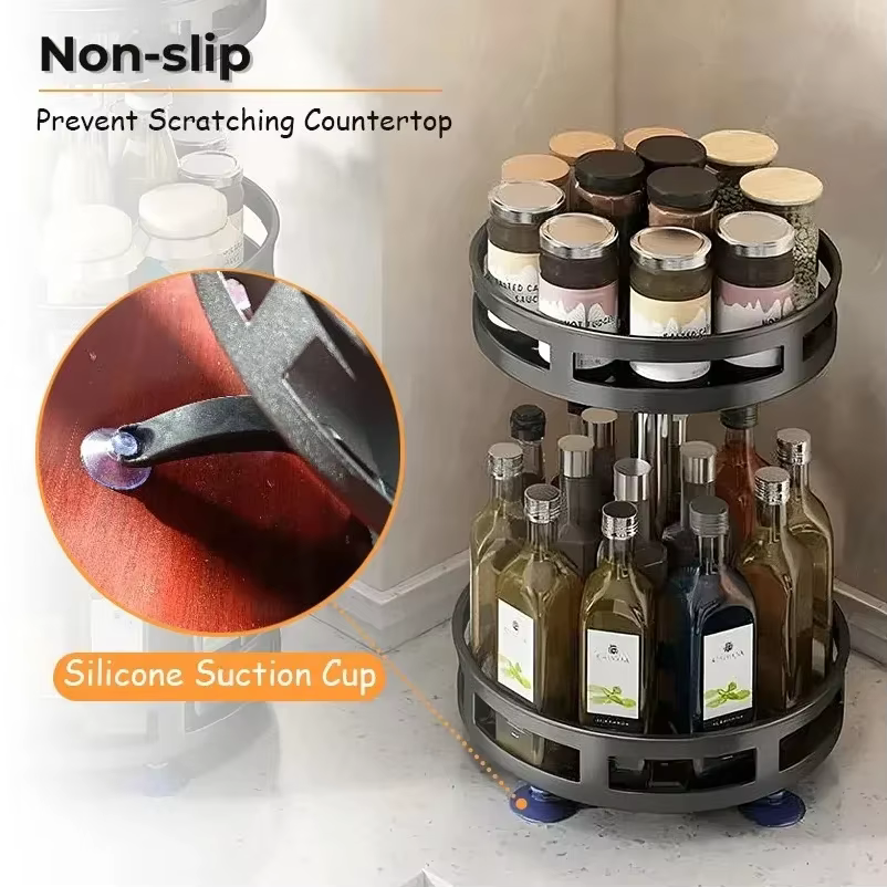 Étagère de rangement de cuisine rotative, accessoires de cuisine, support à épices, rangement optimisé, organisateur rotatif à 360 degrés, plateau tournant