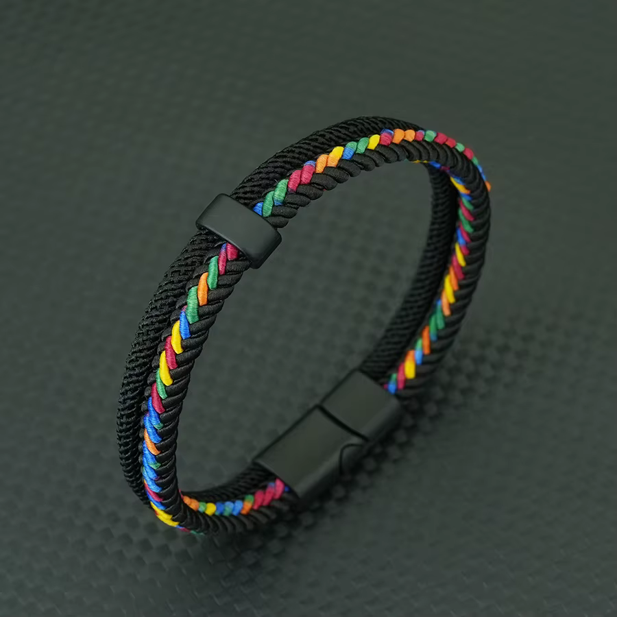 Bracelets en corde à breloques élégants pour hommes, bracelet enveloppant, Double tissage, fermoir magnétique, brassards de Camping en plein air pour lui