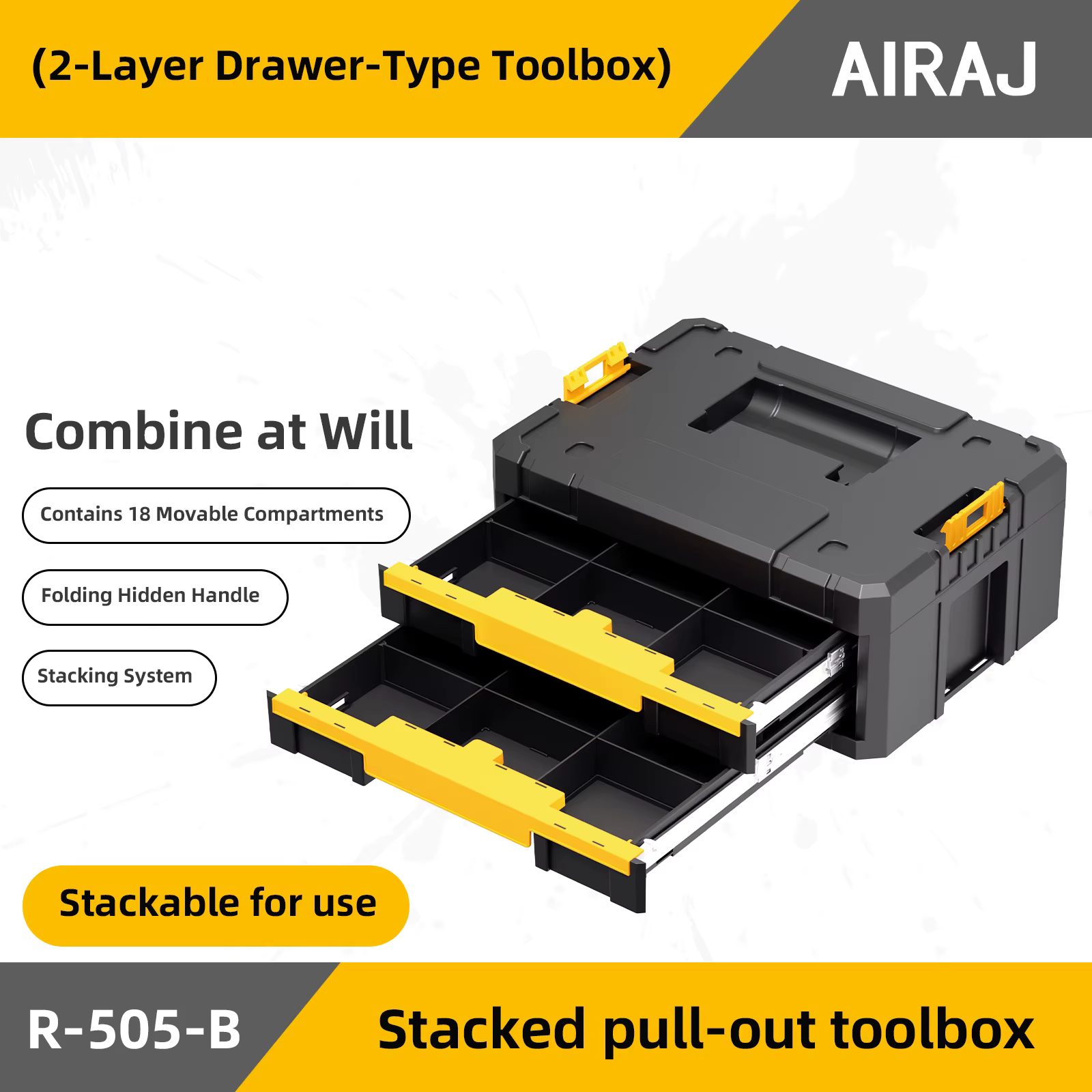 AIRAJ Boîte de rangement d'outils compartimentée de style tiroir à deux couches avec une grande capacité sans occasion