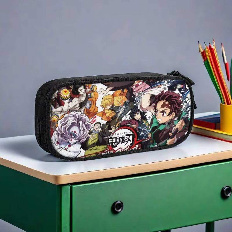 Nime Demon Slayer Kimetsu no Yaiba Étui à crayons Sac de papeterie Porte-pochette Boîte Organisateur pour adolescents Filles Adultes Étudiants.