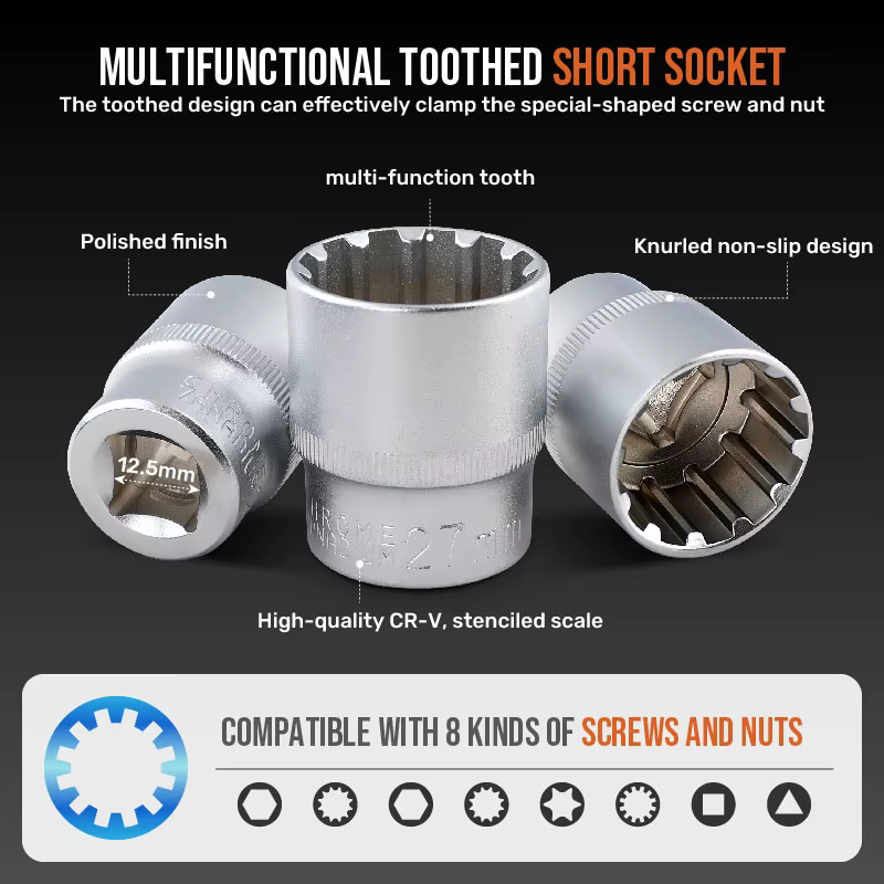 Jeu de douilles Torx multi-dents d'entraînement de 1/2 pouces 19 pièces avec TAN8-32mm