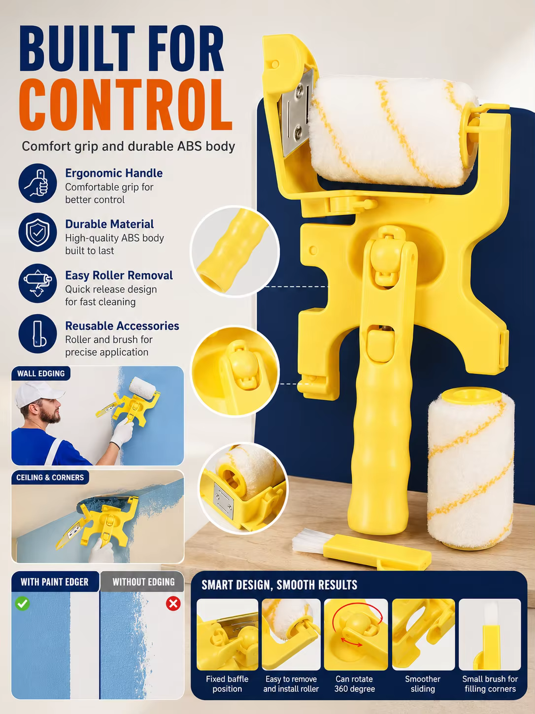 Kit de rouleaux de peinture multifonctionnel pour murs et plafonds
