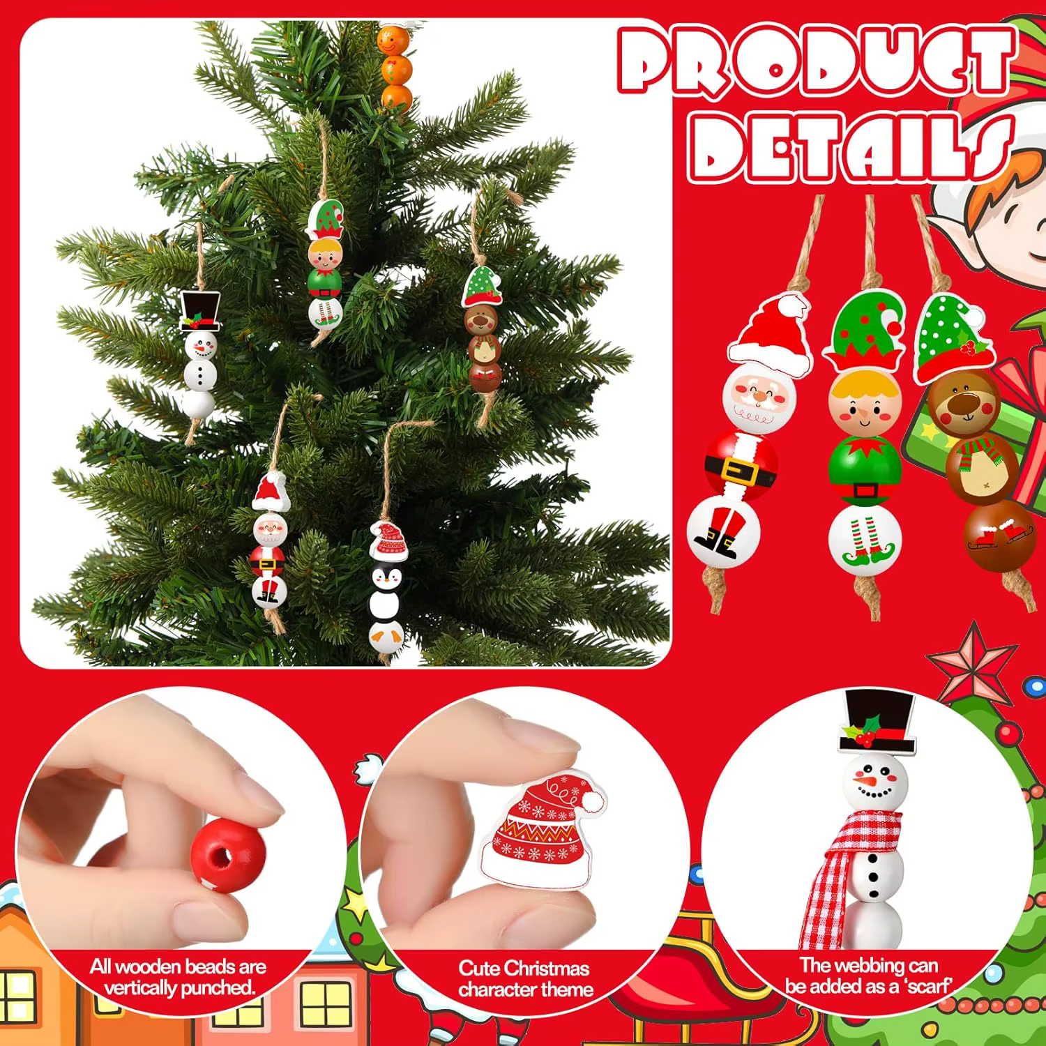 Ensemble de perles en bois sur le thème de noël