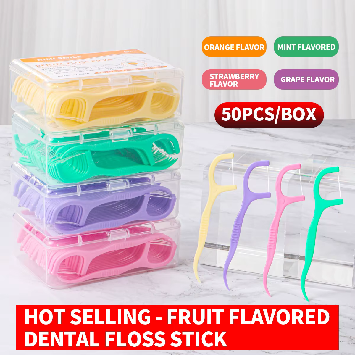 Vente chaude-50 pièces/boîte-bâton de fil dentaire aromatisé aux fruits