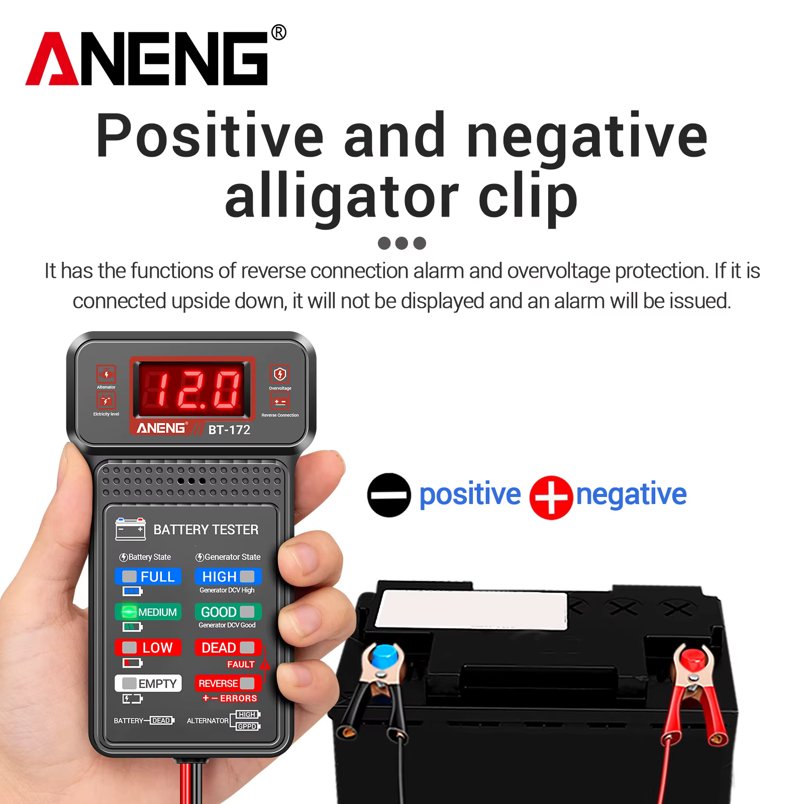 Testeur de batterie automobile ANENG BT-172 12V avec alarme sonore