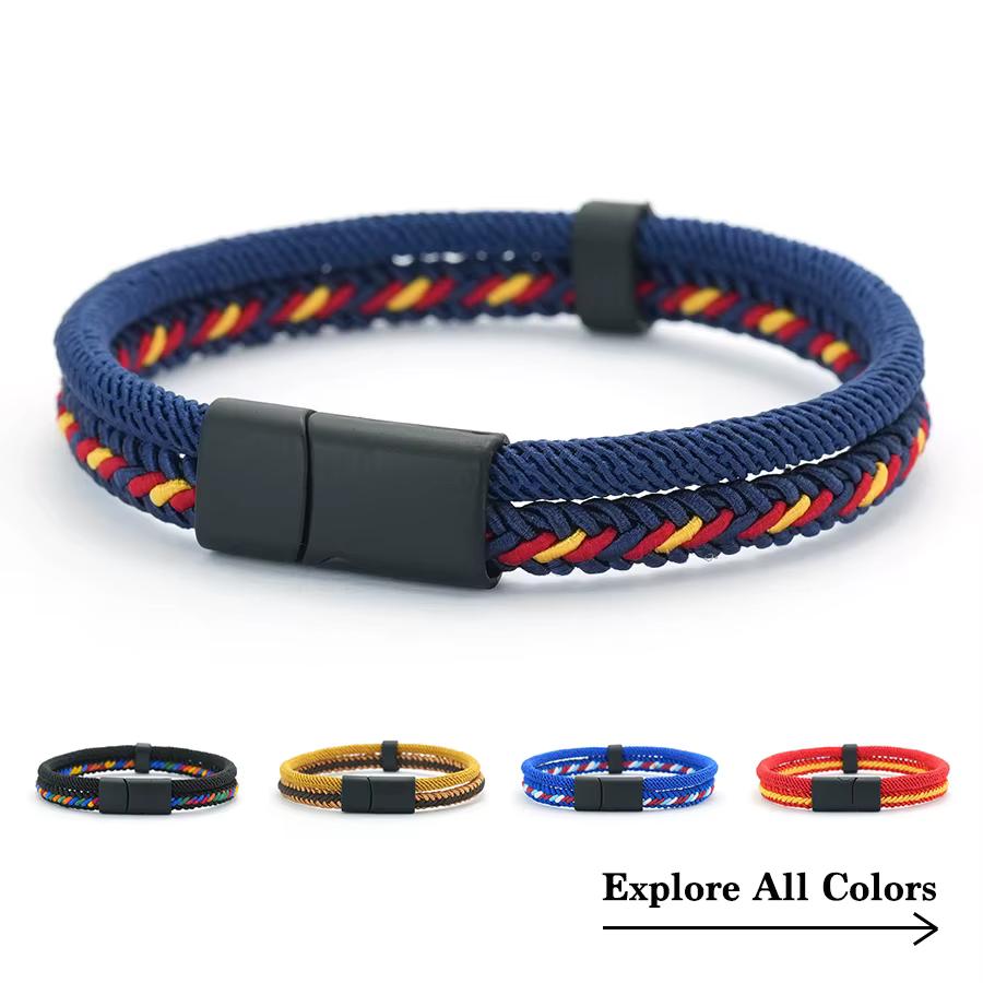 Bracelets en corde à breloques élégants pour hommes, bracelet enveloppant, Double tissage, fermoir magnétique, brassards de Camping en plein air pour lui