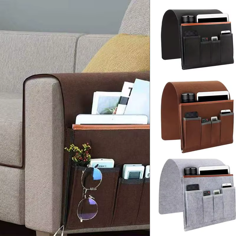 Caddie pour fauteuil de maison, canapé en feutre, organisateur d'accoudoir inclinable pour tablette, téléphone portable, sac de rangement suspendu avec télécommande