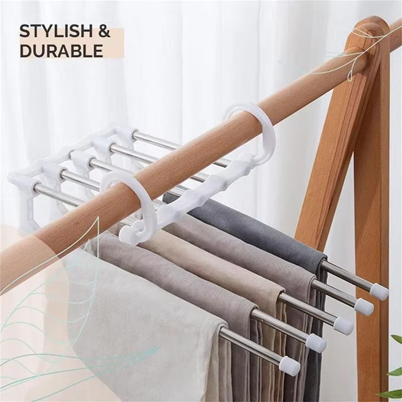 5 en 1 pantalons cintre de rangement organisateur cintres économiser de l'espace de la garde-robe magique pliant porte-pantalon cravate cintre étagères placard organisateur