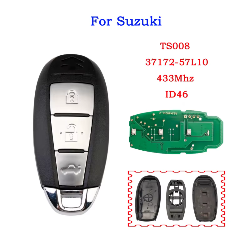 Hindley TS008 clé de voiture intelligente pour Suzuki Swift Kizashi 2010-2018 2/3 boutons télécommande 433MHz PCF7952 ID46 37172-71L10 /57L11