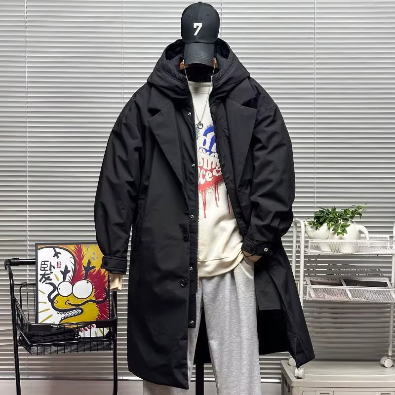 Manteau à capuche mi-long pour hommes