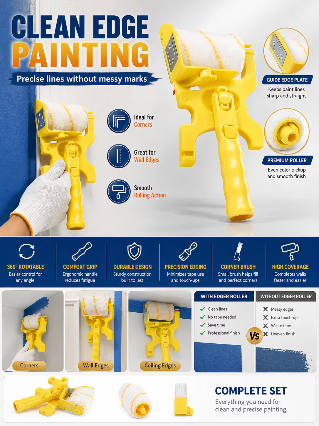 Kit de rouleaux de peinture multifonctionnel pour murs et plafonds