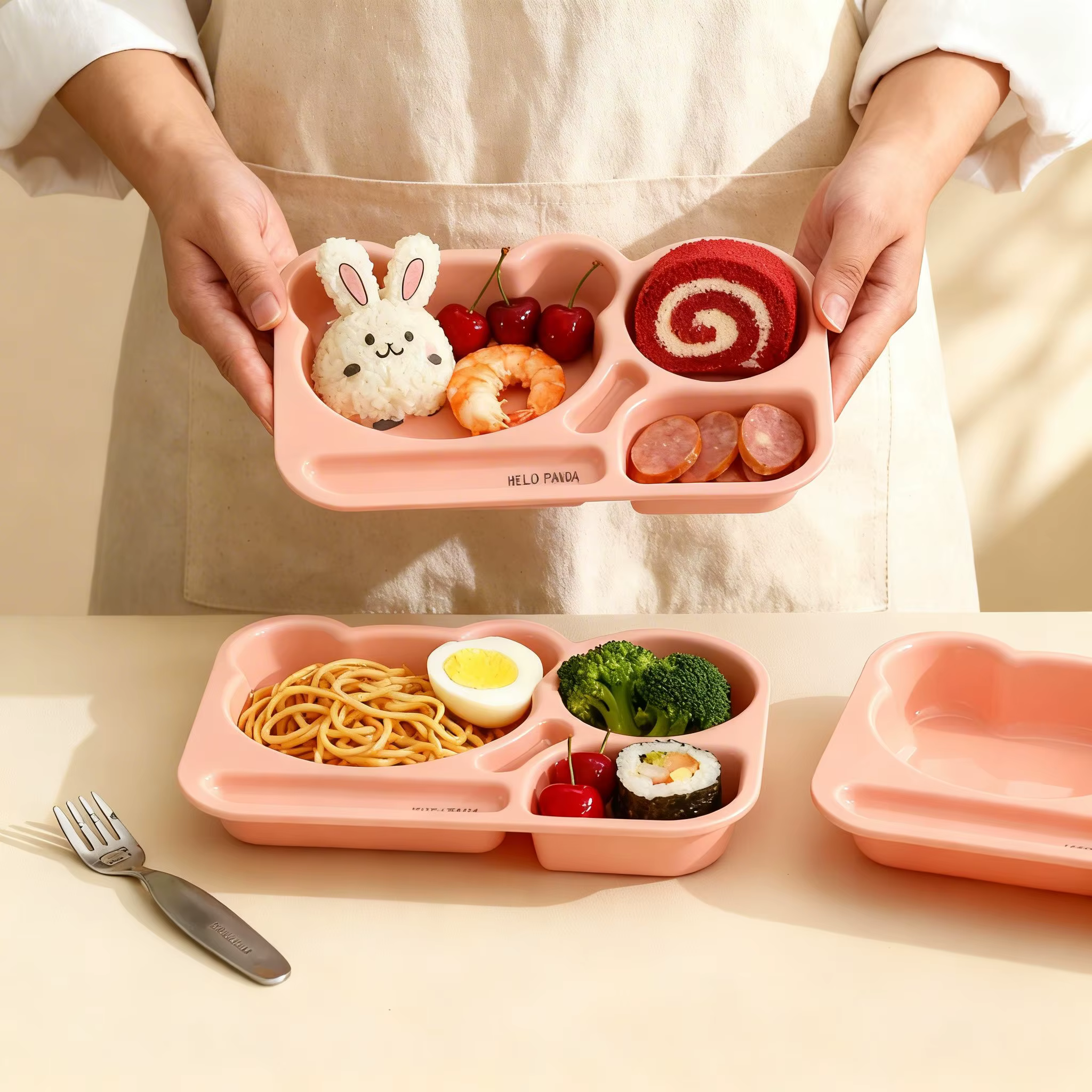 Assiette à dîner en plastique à compartiments, grande capacité, pour enfants, assiette à fruits et salades, assiette à petit-déjeuner réutilisable, compatible micro-ondes