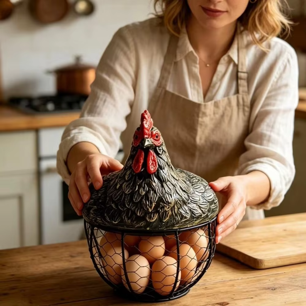 Panier à œufs décoratif en forme de poulet