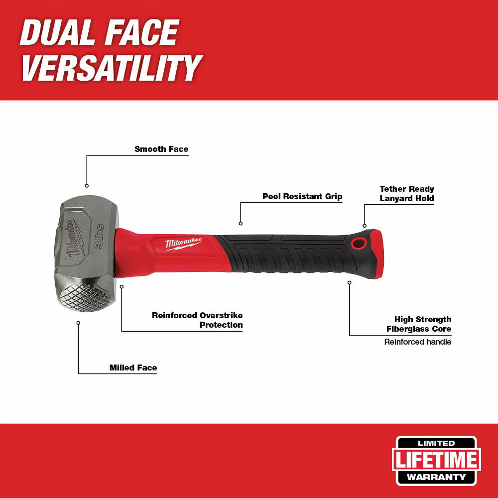 Marteau de maçonnerie Milwaukee 4932478255-3lb avec manche en fibre de verre