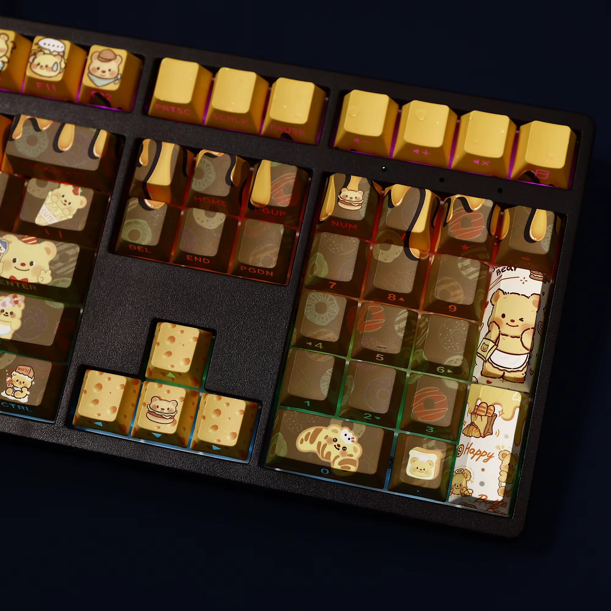 108 touches ours au beurre dessin animé mignon personnalisé PBT bricolage sous-lit imprimé rétro-éclairé Keycaps pour clavier mécanique MX Switch 87/91/104