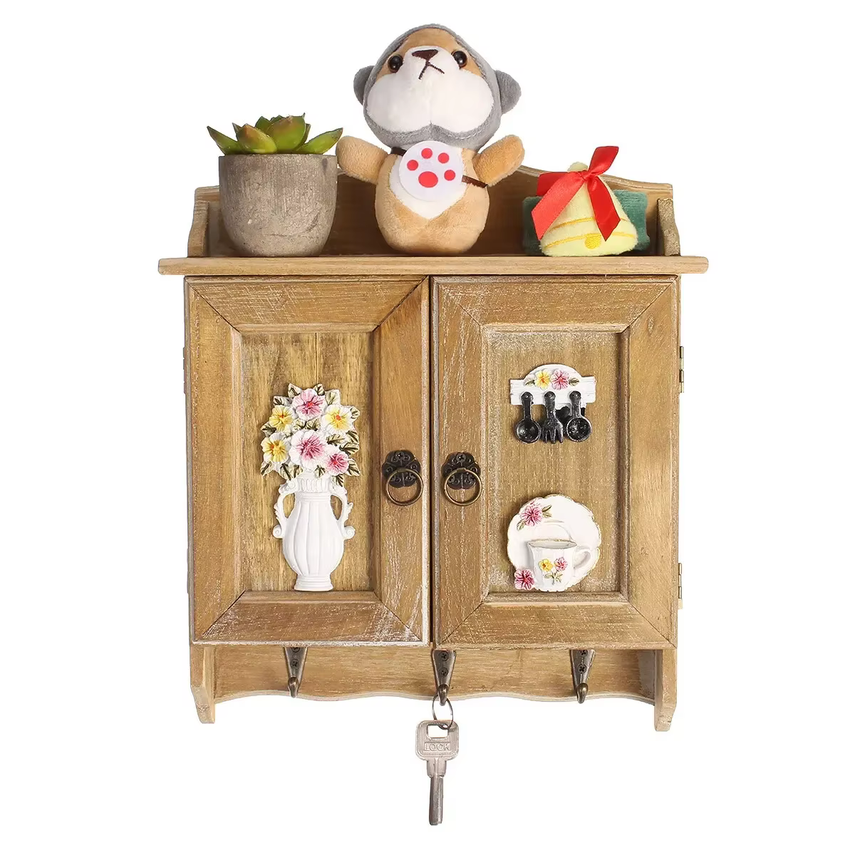 Pour la maison salon décor rétro en bois Double portes boîte à clés organisateur support 9 crochets clé armoire