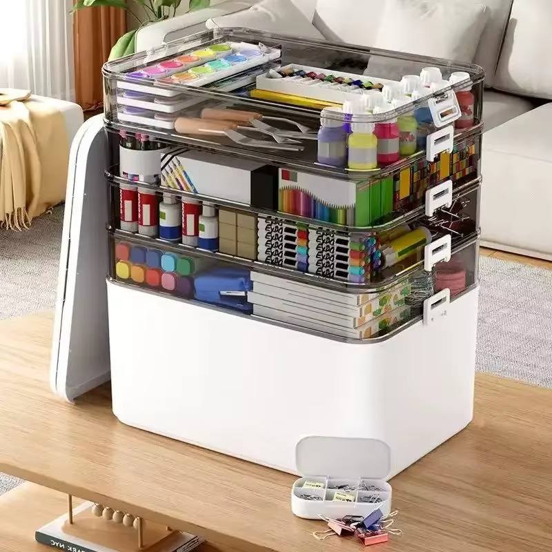 Organisateur de papeterie multifonctionnel à grande capacité, classification multicouche, boîte de rangement portable, accessoires de bureau
