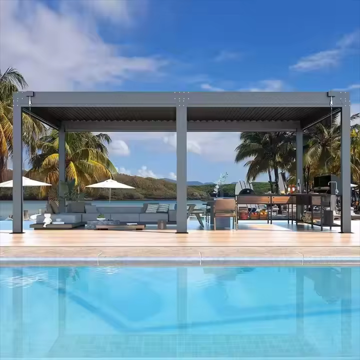 Roofs rétractables imperméables extérieurs Pergolas de luxe Pergola à persiennes en aluminium motorisée