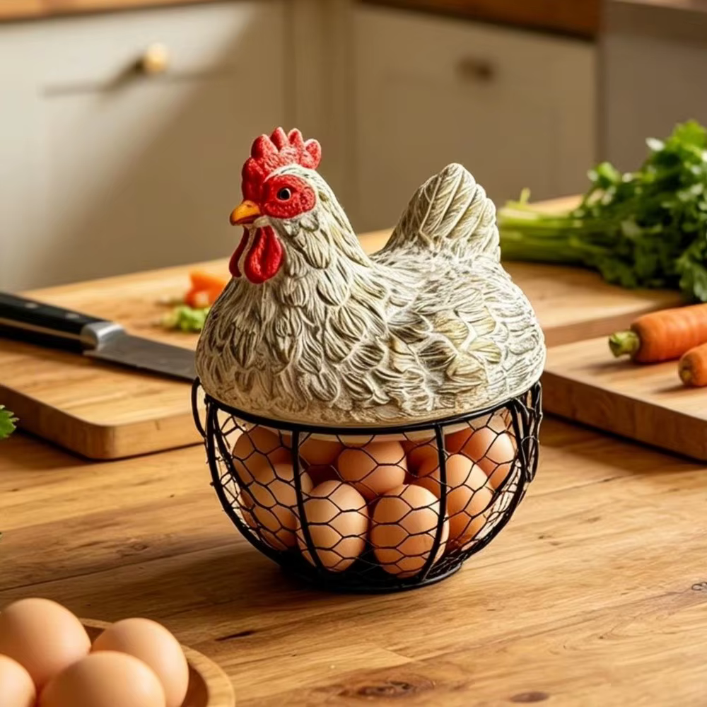 Panier à œufs décoratif en forme de poulet