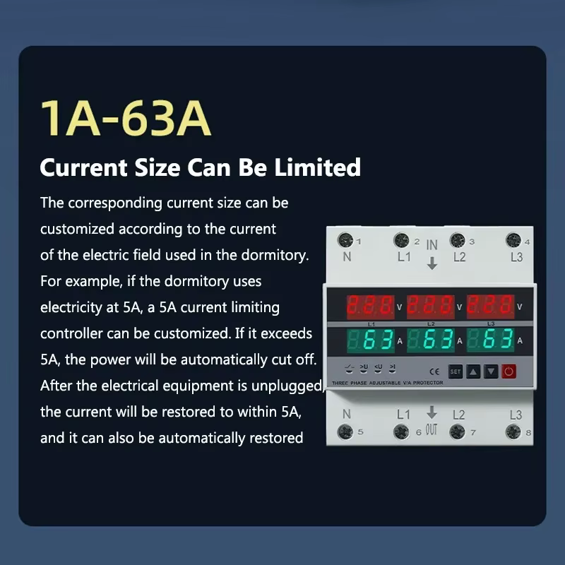 Sélecteur de Phase sur Rail Din triphasé 100A 63A