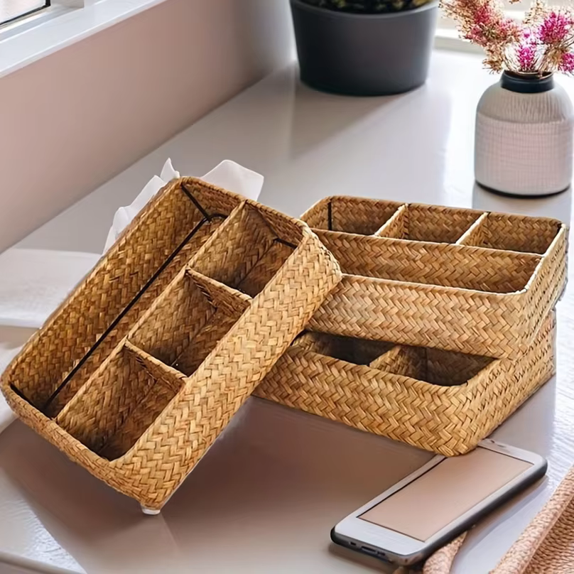 Panier de rangement en jonc de mer tressé