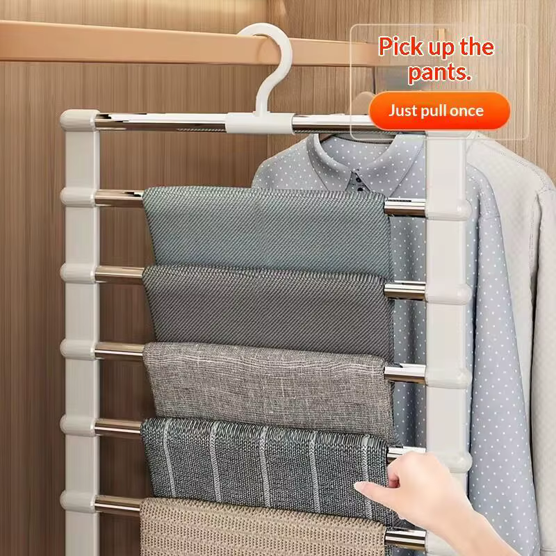 Porte-pantalons 7/5 niveaux pour l'organisation des vêtements à la maison, support de rangement antidérapant pour armoire