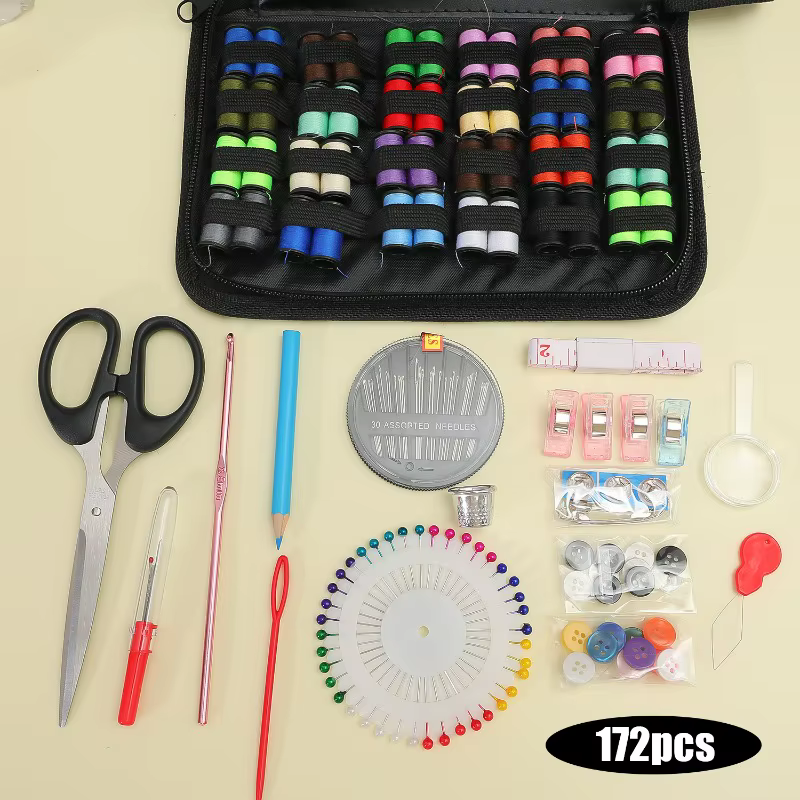 172/128/67/27 pièces/ensemble Kit de couture avec fils aiguilles ciseaux ruban à mesurer boutons sac de rangement