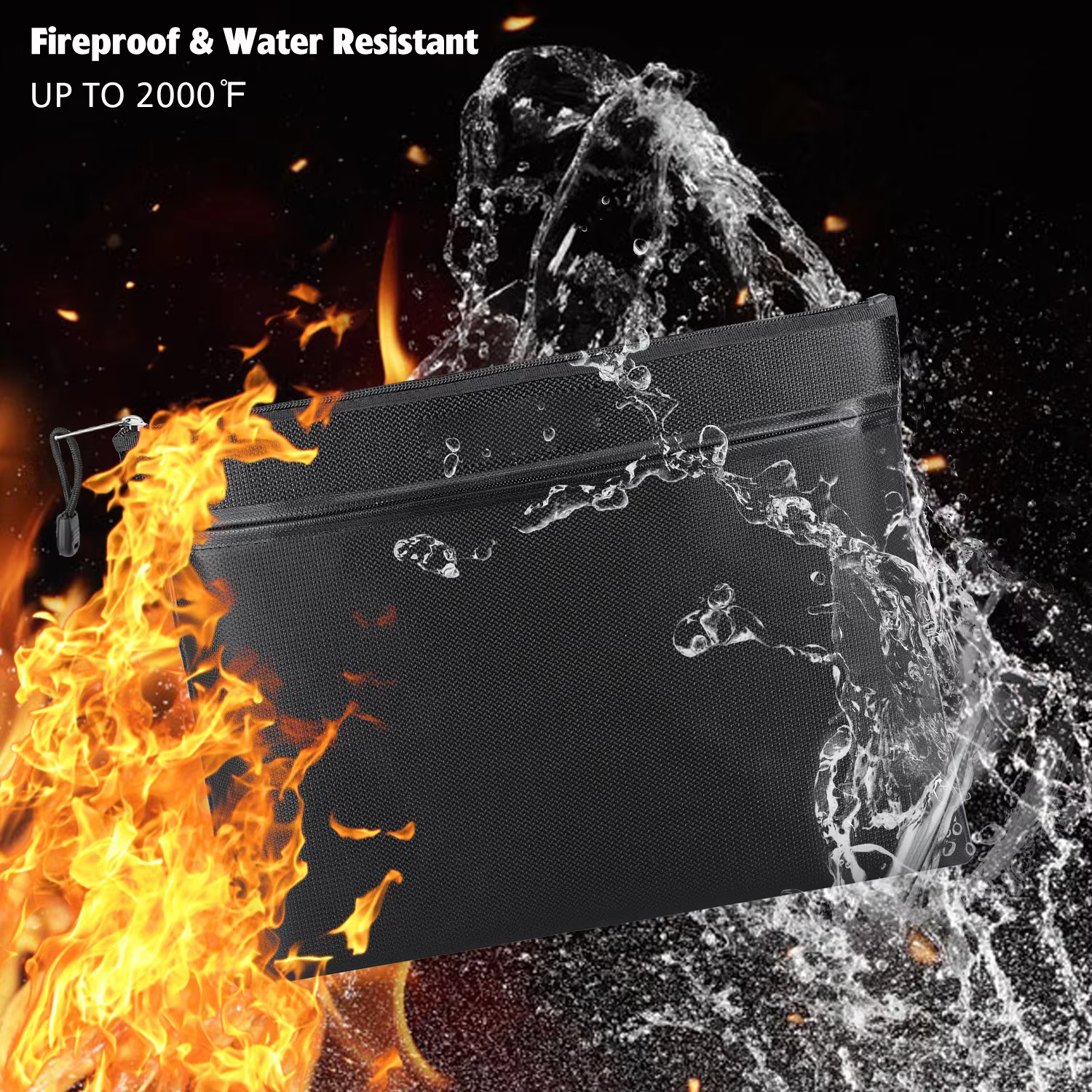 Sac de rangement double compartiment ignifuge et étanche avec fermeture éclair