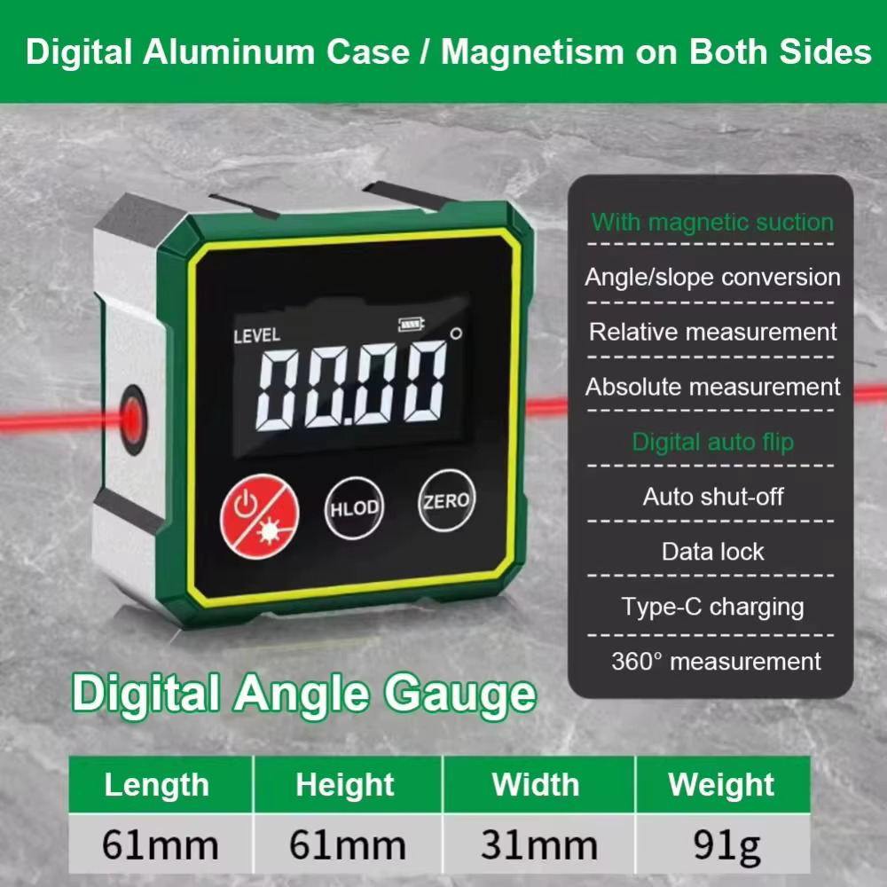 Inclinomètre Laser multifonctionnel, affichage LCD magnétique, niveau d'angle, mesure Rechargeable à 360 degrés, détecteur d'angle numérique
