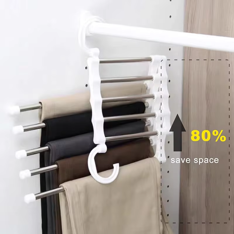 5 en 1 pantalons cintre de rangement organisateur cintres économiser de l'espace de la garde-robe magique pliant porte-pantalon cravate cintre étagères placard organisateur