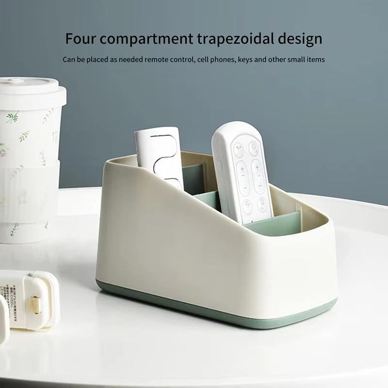 Support de télécommande, boîte de rangement de bureau à 4 fentes, panier trapézoïdal pour télécommande TV, étui de rangement de papeterie pour maison et hôtel