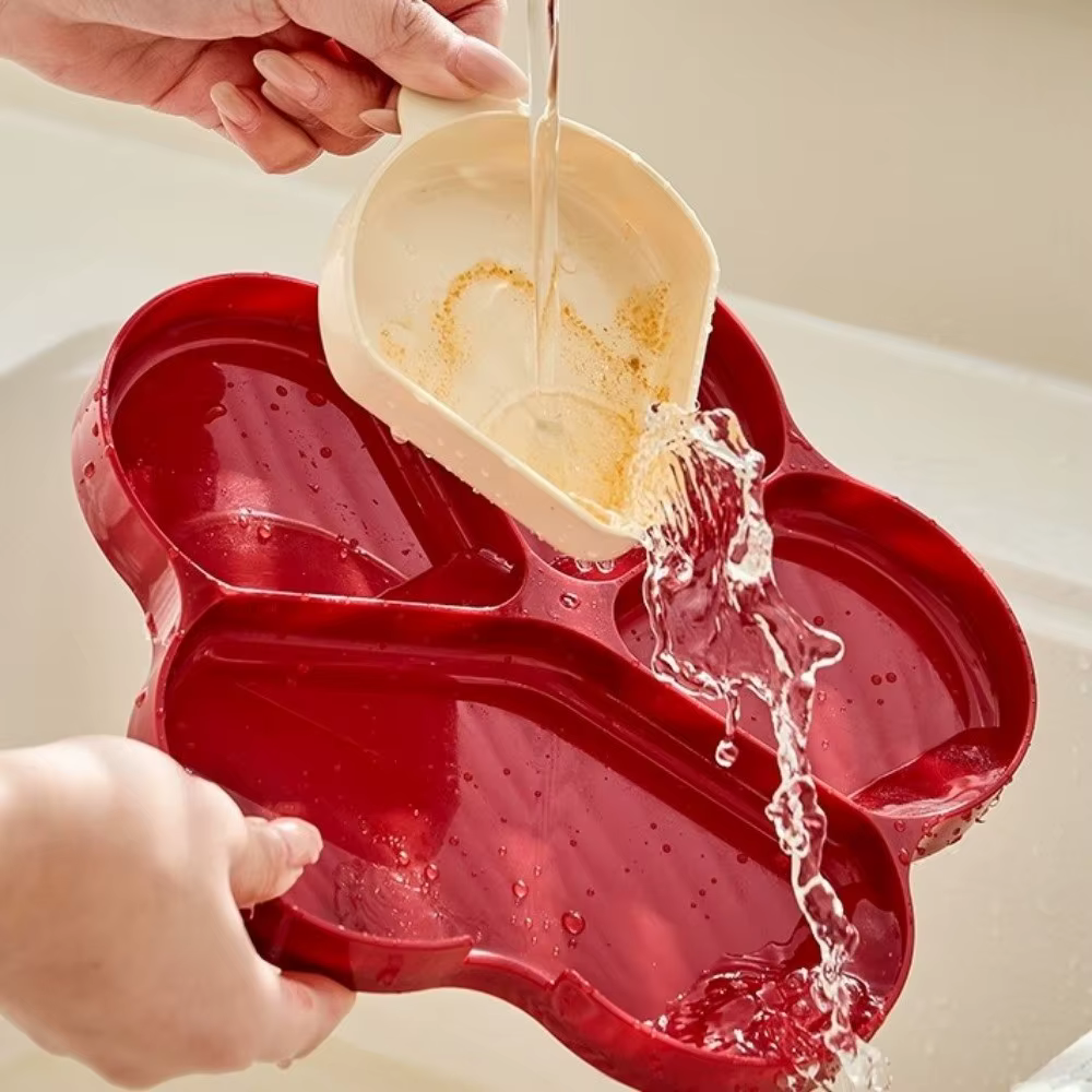 Assiette de préparation en plastique réutilisable à 4 compartiments, grande capacité, avec support pour cuillère, pour le contrôle des portions