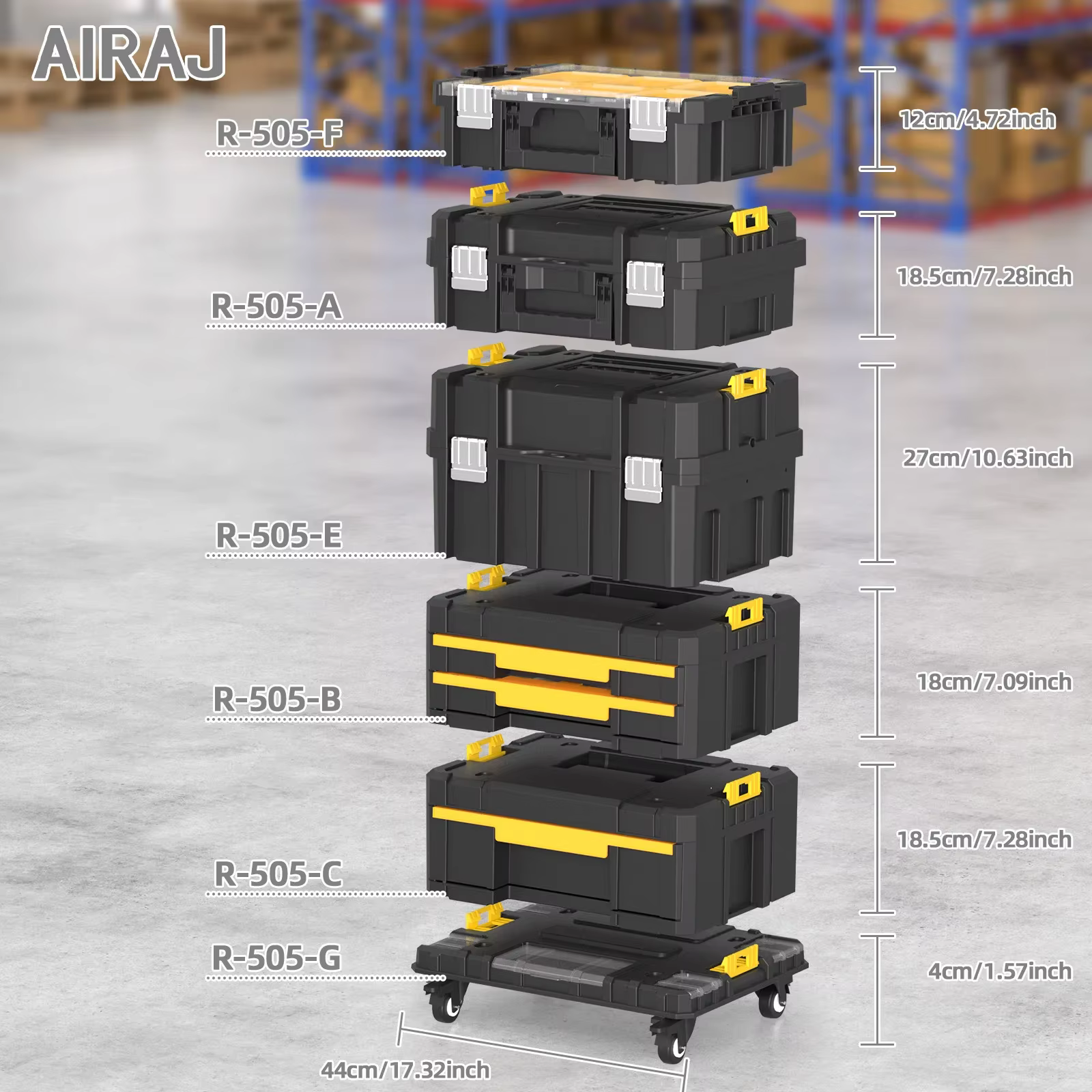 AIRAJ Ensemble de boîte à outils combinée modulable empilable