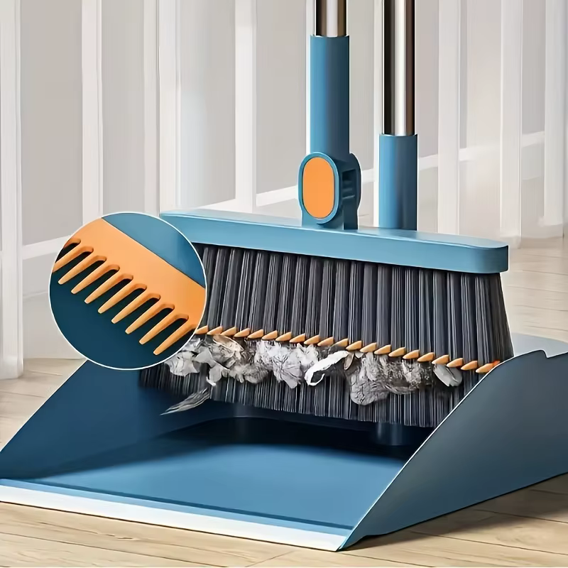 Balai avec pelle à poussière, manche long réglable, balai sur pied et pelle à poussière pour balayage intérieur et extérieur, maison, bureau, cuisine
