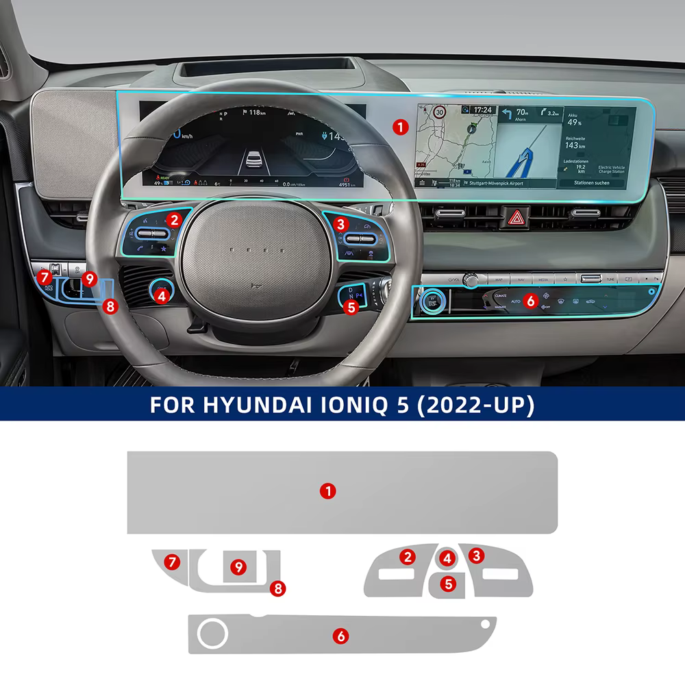 Film PPF pré-découpé pour l'intérieur du Hyundai IONIQ 5 2022-2024