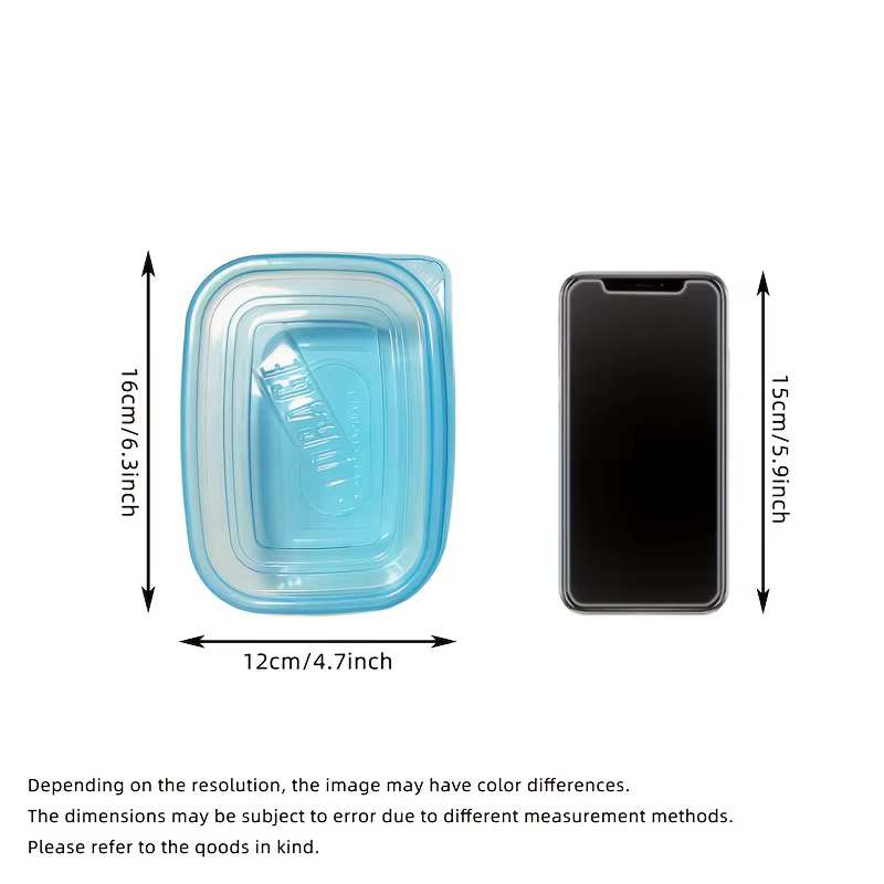 Un ensemble de 6 récipients de conservation des aliments en plastique transparent empilables avec couvercles bleus et