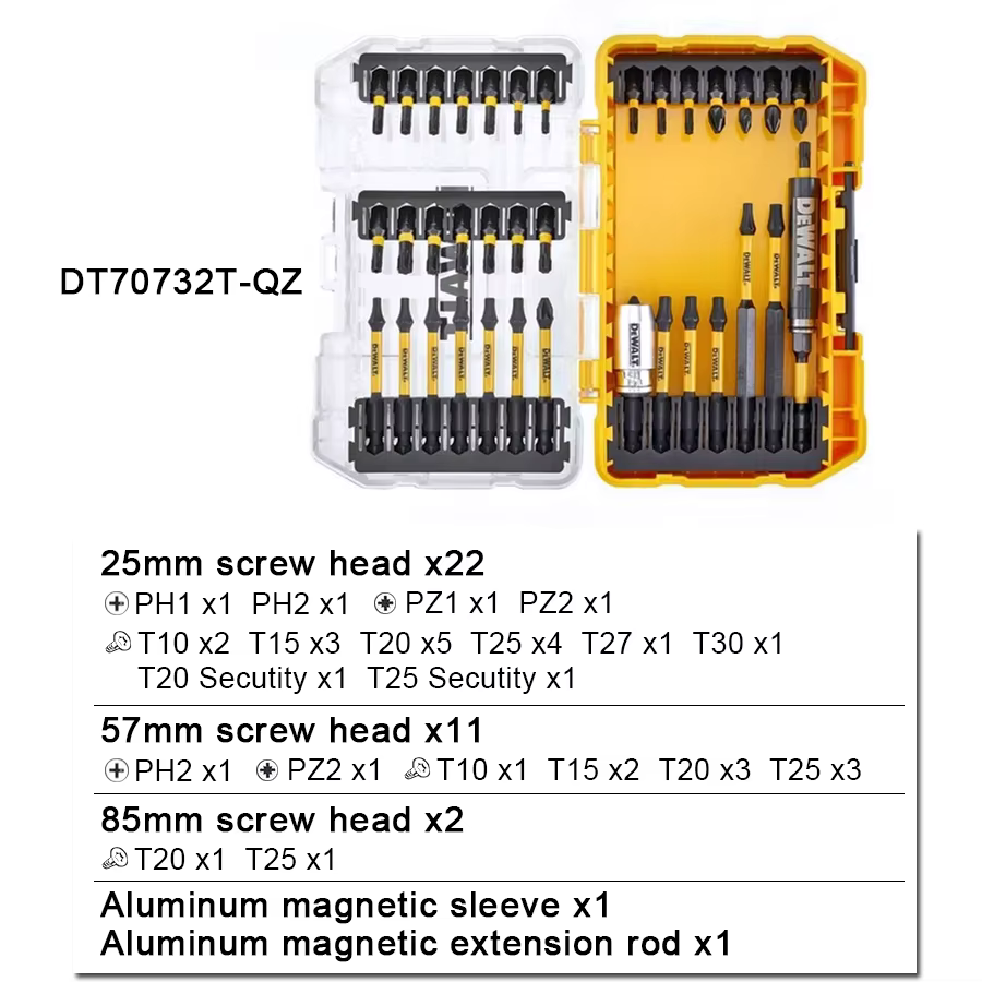 Dewalt Jeu d'embouts de tournevis de 29 pièces avec étui robuste pour artisans professionnels et de loisirs noir/jaune DT70734T-QZ