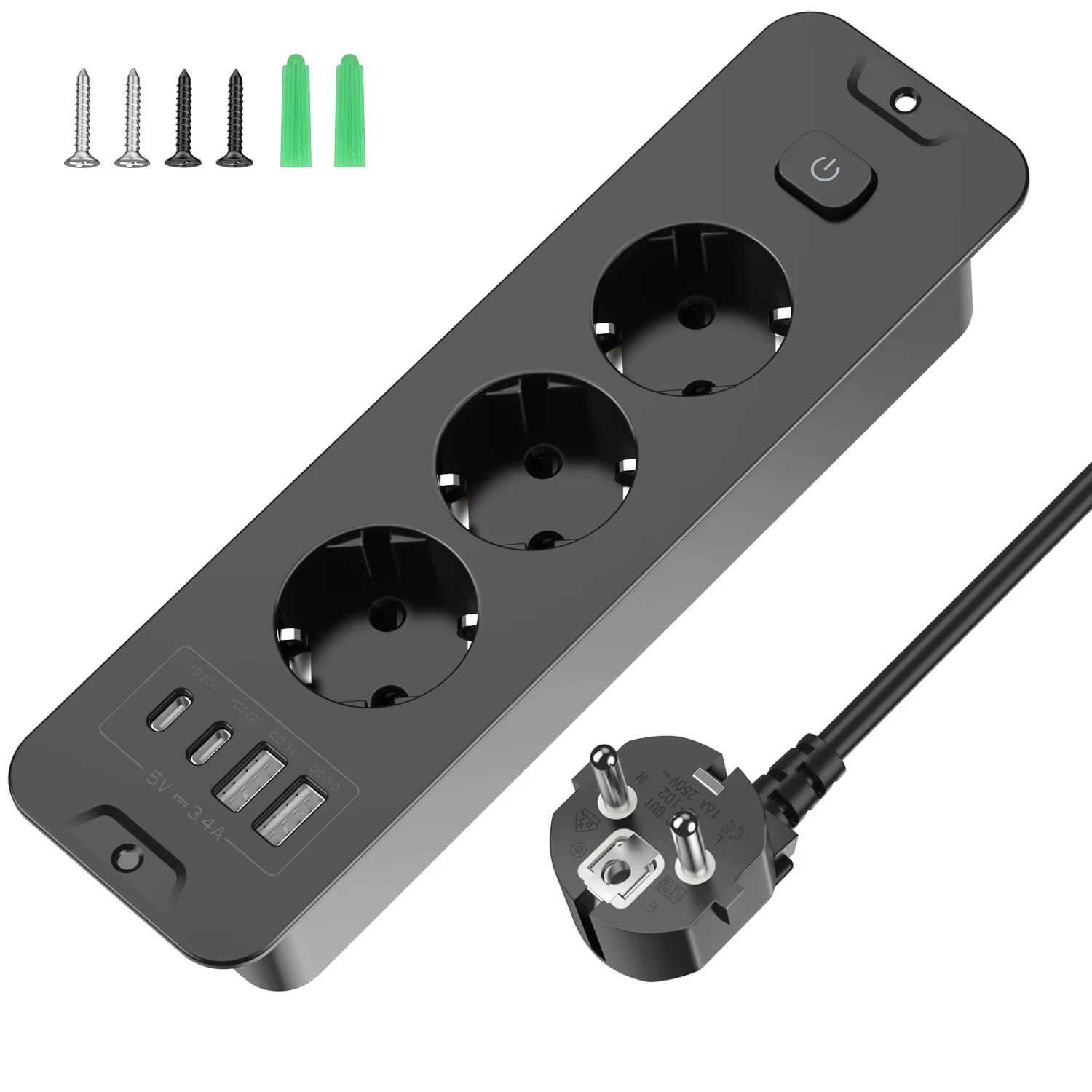 Prises encastrées sur Table ue, prises intégrées avec 2 ports USB 2 Type C PD20W, prise de courant cachée pour bureau intégré pour meubles